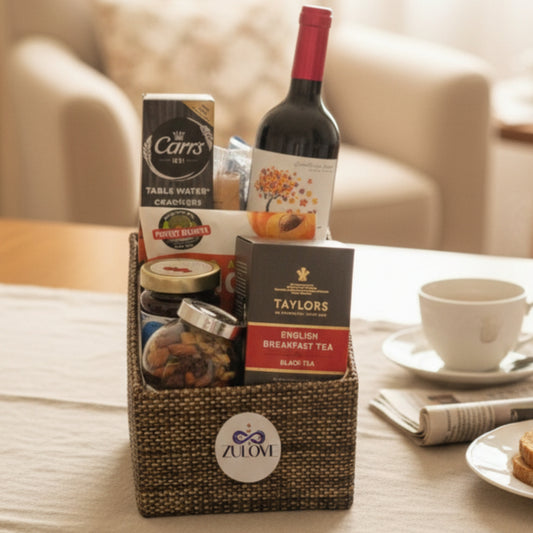 caja vino te galletas nueces jalea frutas secas zulove puerto rico regalo elegante